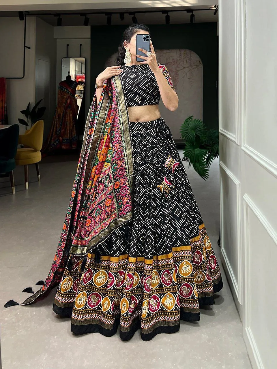 Bt 7028 Beautiful Tussar Silk Wholesale Bandhej Patola Lehenga Choli Collection — Lehenga, Vardan Ethnic wholesale from Surat - Gallery Image 2