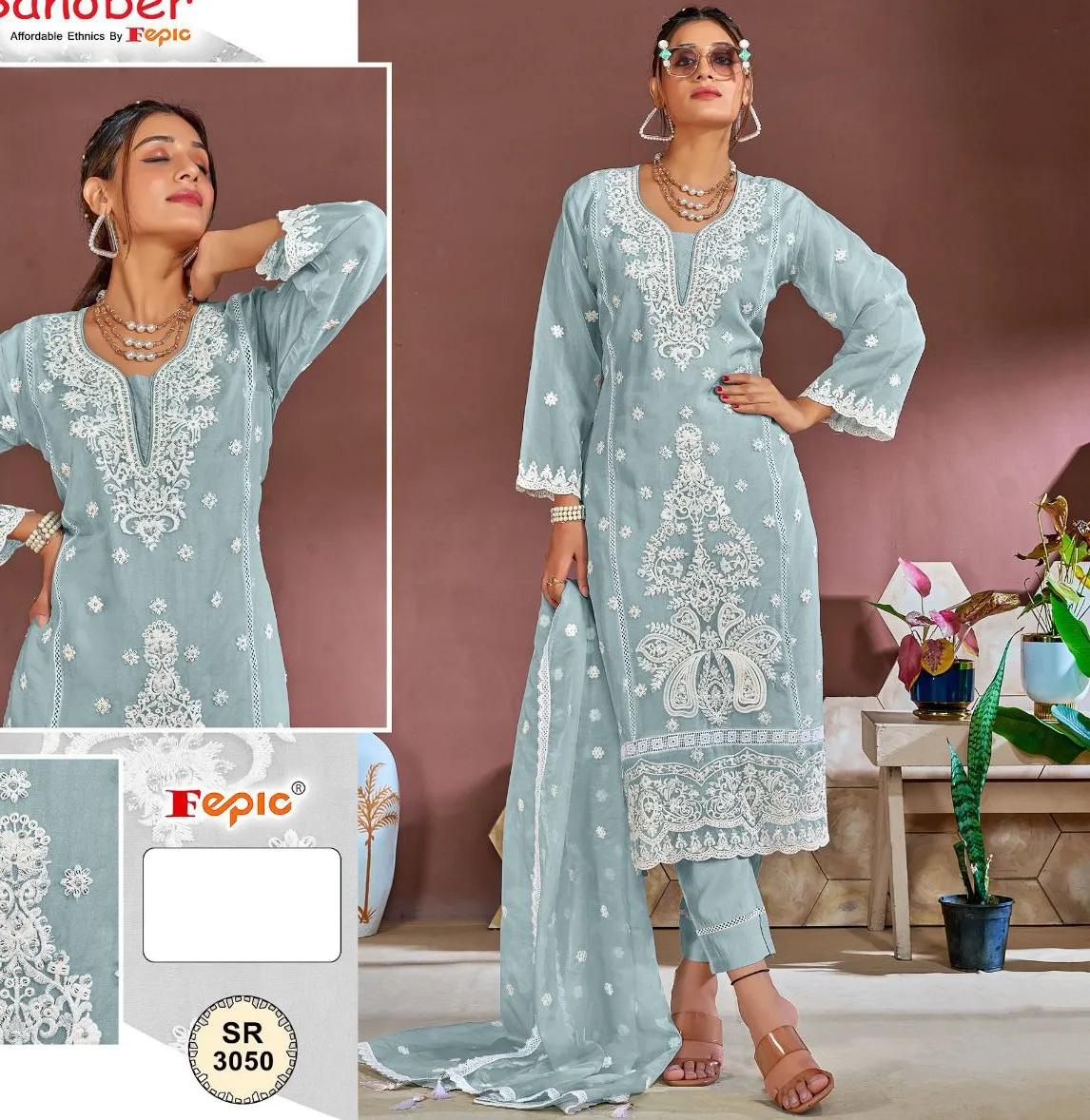Fepic 3050 Organza Wholesale Pakistani Readymade Suit Collection