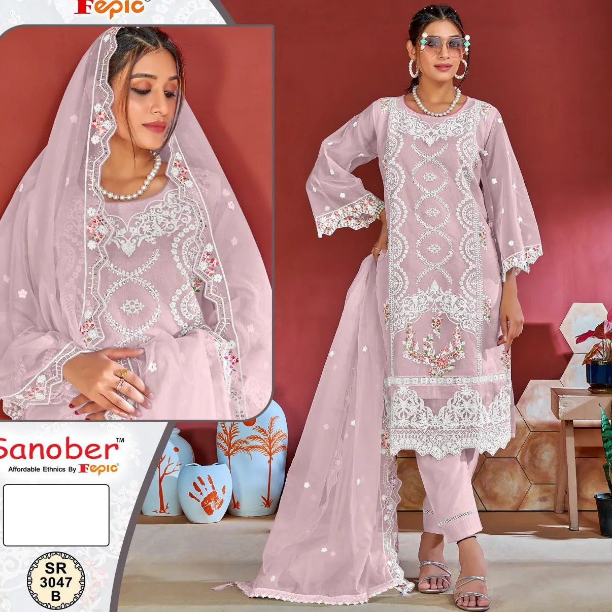 Fepic SR 3047 Organza Wholesale Readymade Suit Collection