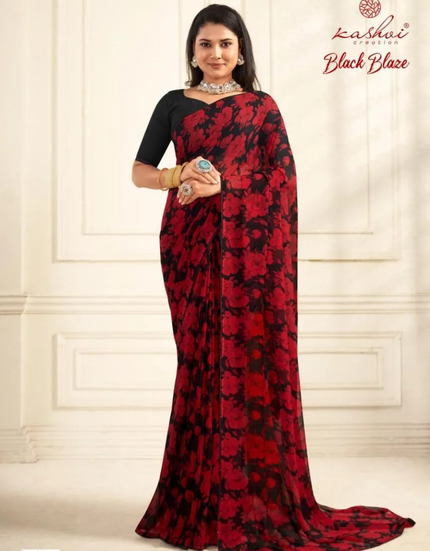 Kashvi Creation Black Blaze Pure Georgette Wholesale Fancy Sarees Collection
