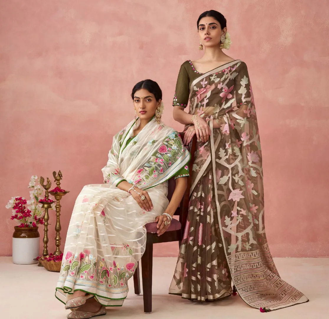 Kimora Meera Premium Vol15 Soft Brasso Organza Wholesale Fancy Sarees Collection — Wholesale Sarees, Kimora wholesale from Surat — view 1