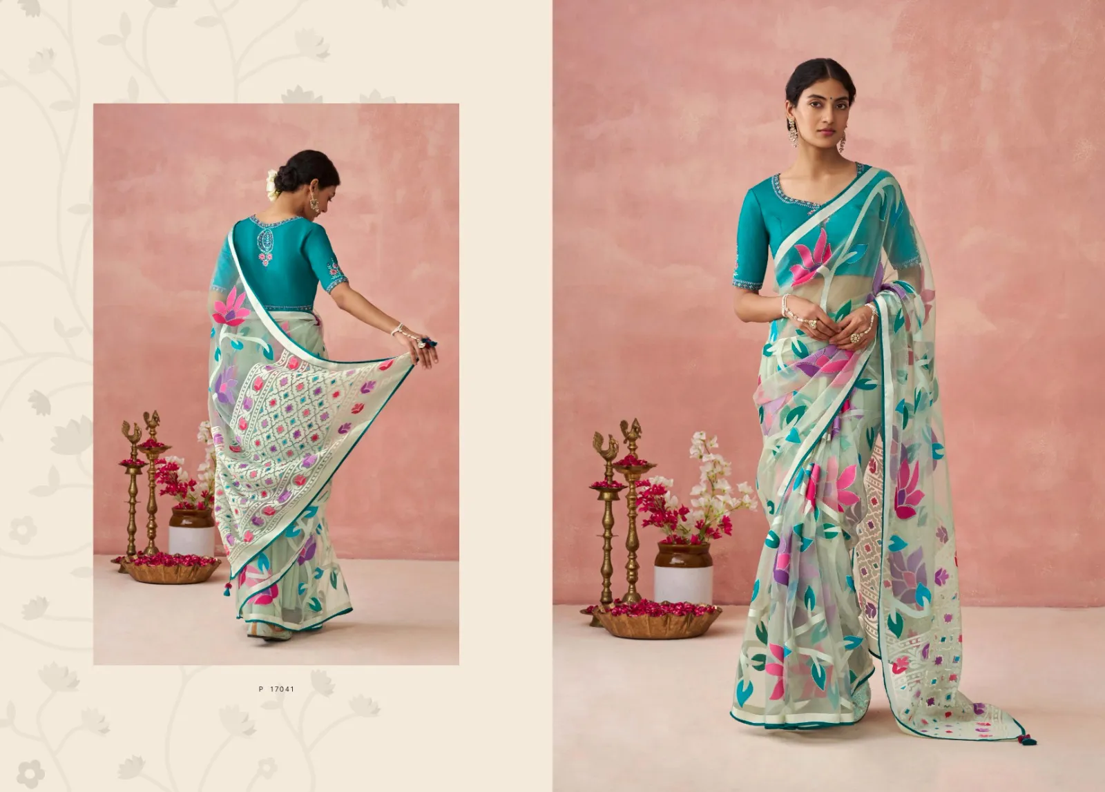 Kimora Meera Premium Vol15 Soft Brasso Organza Wholesale Fancy Sarees Collection — Wholesale Sarees, Kimora wholesale from Surat - Gallery Image 4