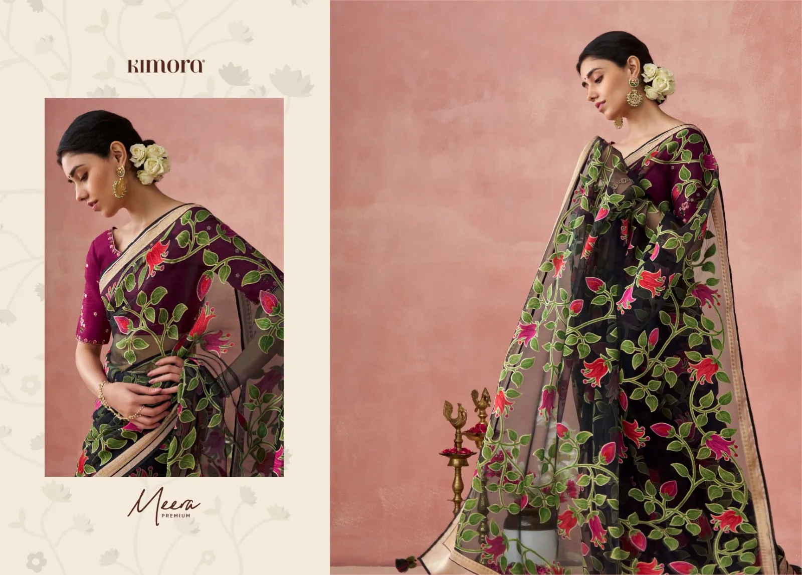 Kimora Meera Premium Vol15 Soft Brasso Organza Wholesale Fancy Sarees Collection — Wholesale Sarees, Kimora wholesale from Surat - Gallery Image 5