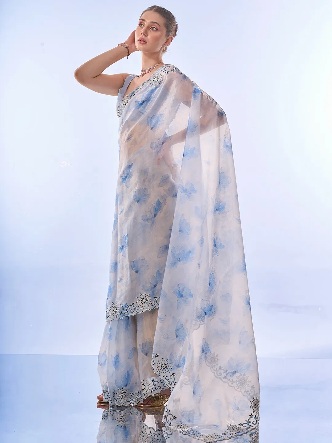 Laxminam Op-505 Organza Wholesale Fancy SareesCollection — Wholesale Sarees, Vardan Ethnic wholesale from Surat - Gallery Image 2