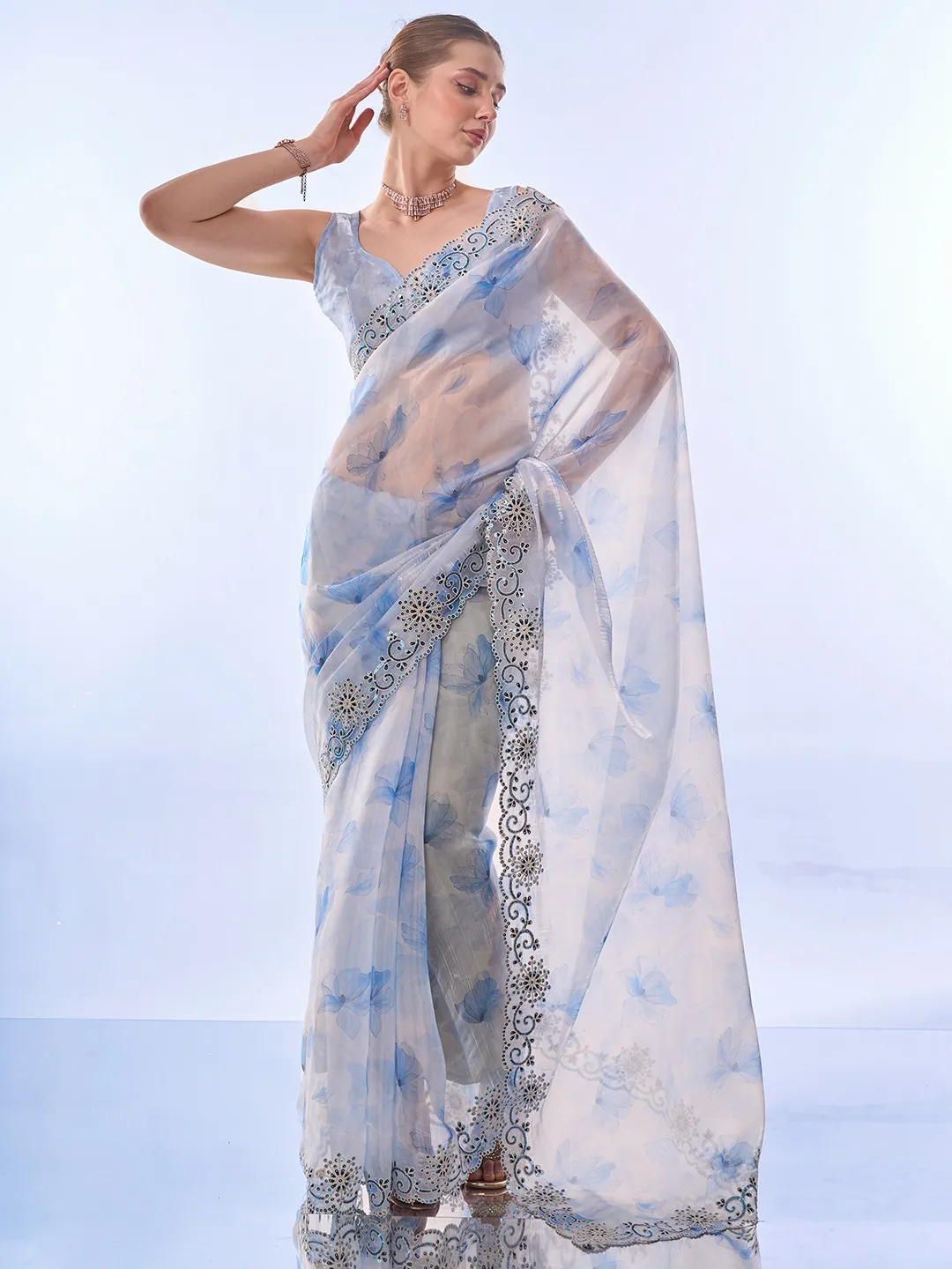 Laxminam Op-505 Organza Wholesale Fancy SareesCollection — Wholesale Sarees, Vardan Ethnic wholesale from Surat - Gallery Image 3
