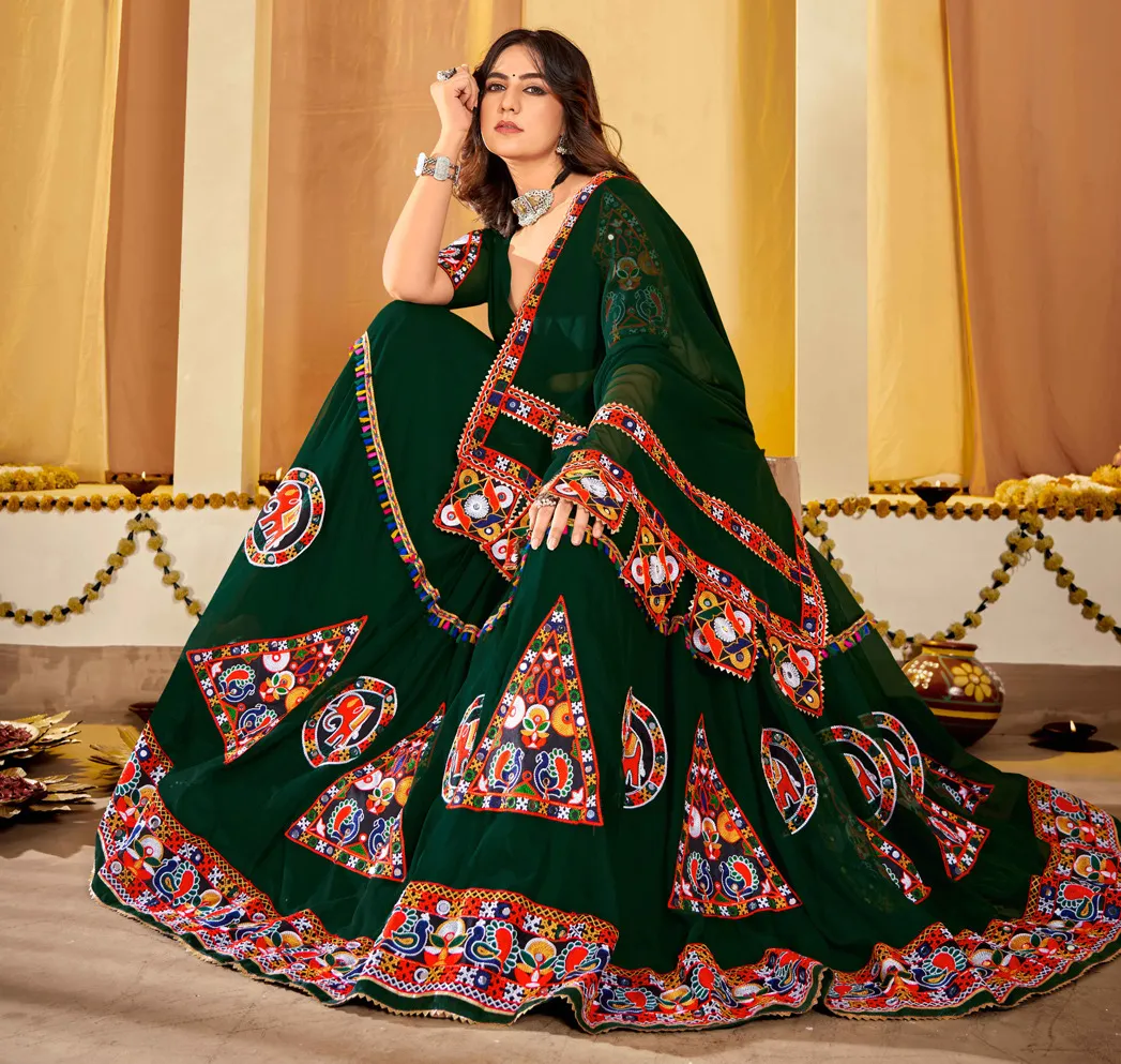 Nav 11 Green Designer Georgette Wholesale Lehenga Suit Collection