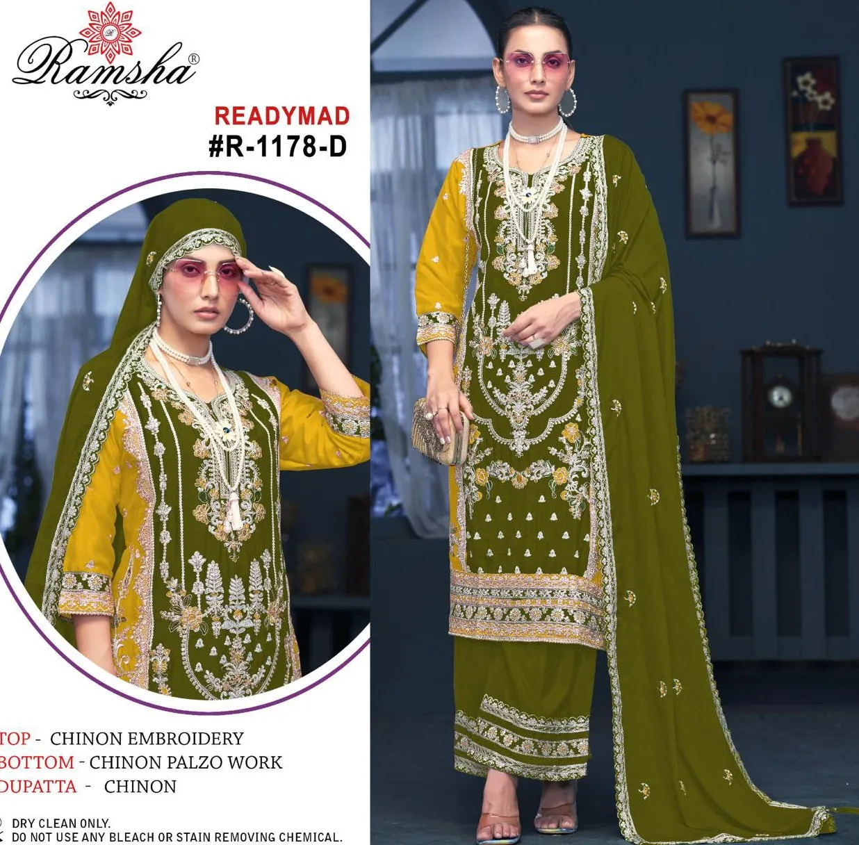 Ramsha 1650 Chinon Wholesale Readymade Pakistani Salwar Suit Collection