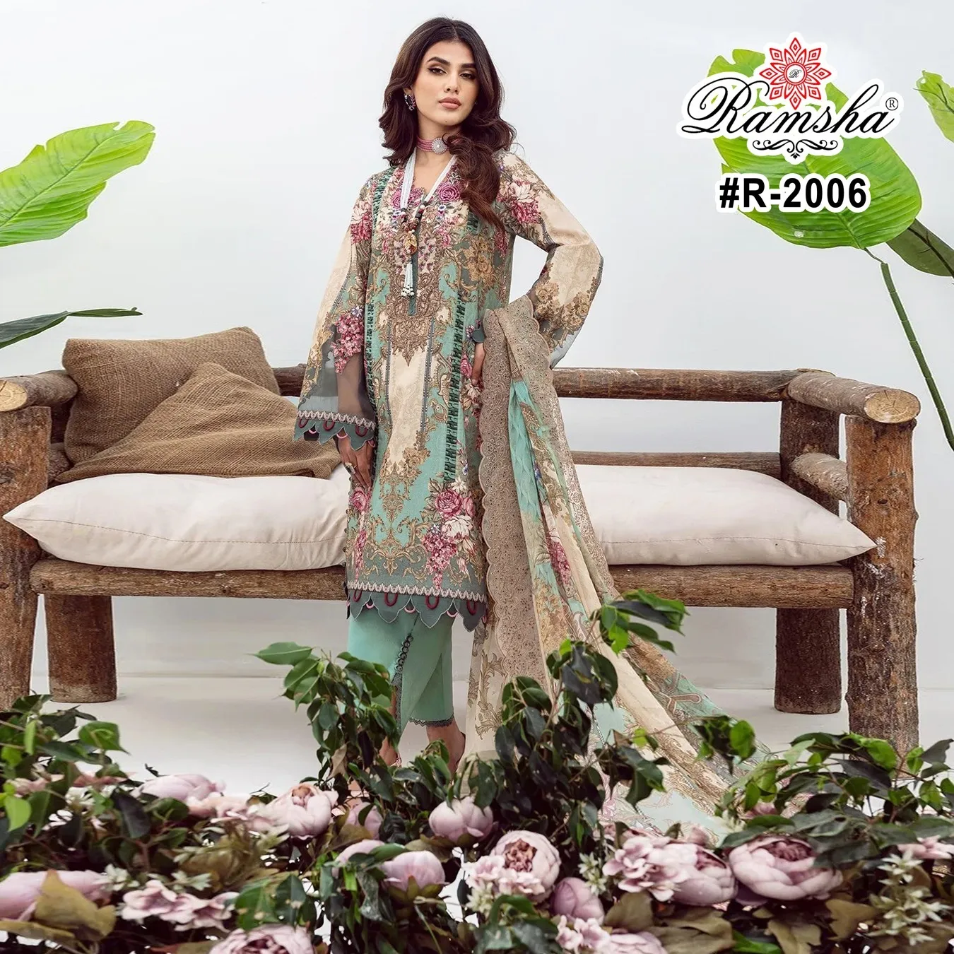Ramsha Firdous Lawn Wholesale Pakistani Suit Collection — Wholesale Readymade Suit, Ramsha wholesale from Surat — view 6