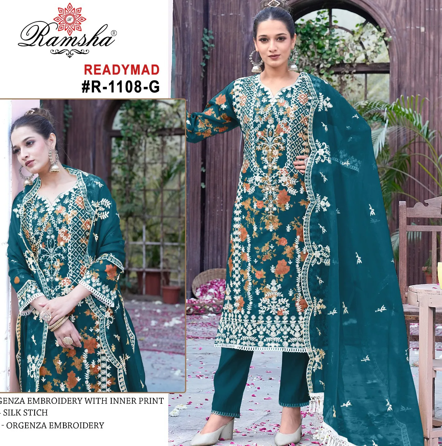 Ramsha R 1108 Nx Organza Wholesale Pakistani Salwar Suit Collection — Wholesale Readymade Suit, Ramsha wholesale from Surat — view 1
