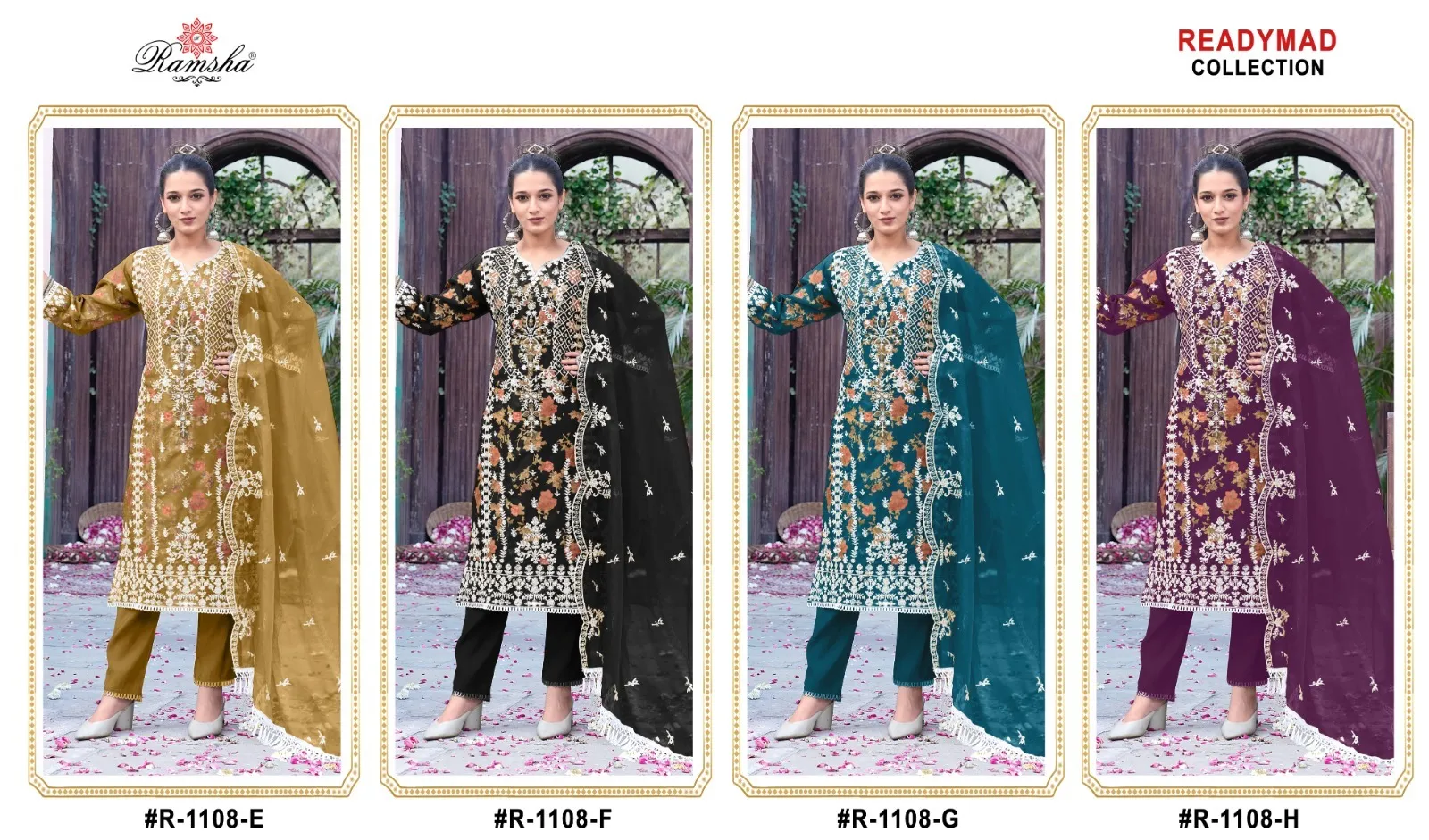 Ramsha R 1108 Nx Organza Wholesale Pakistani Salwar Suit Collection — Wholesale Readymade Suit, Ramsha wholesale from Surat - Gallery Image 4