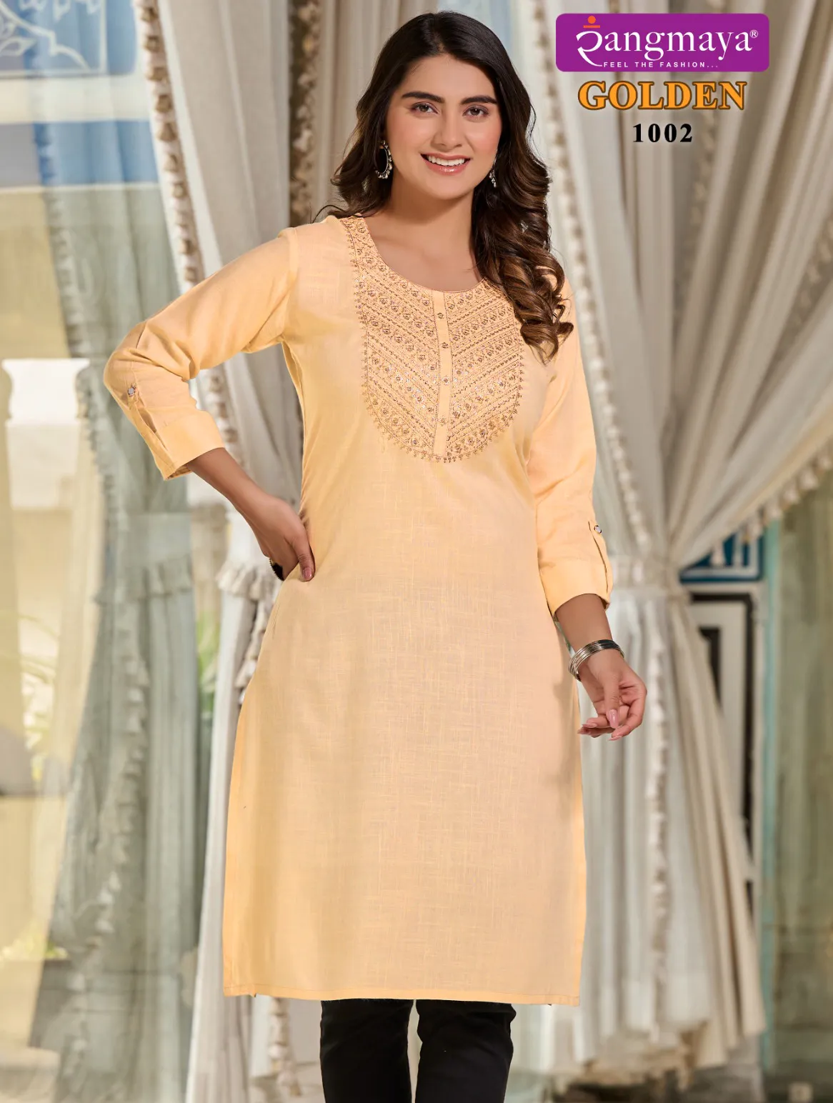Rangmaya Golden Rayon Wholesale Fancy Kurtis Collection
