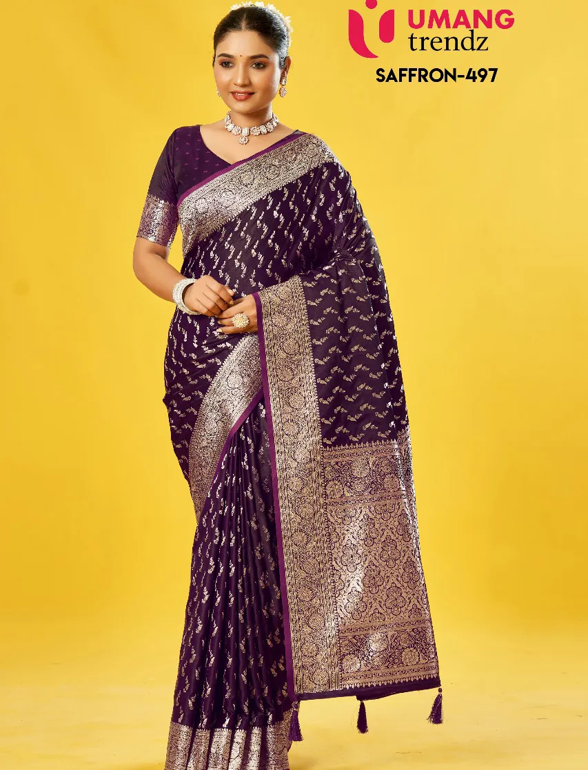 Umang Saffron 497 Satin Wholesale Fancy Saree Collection