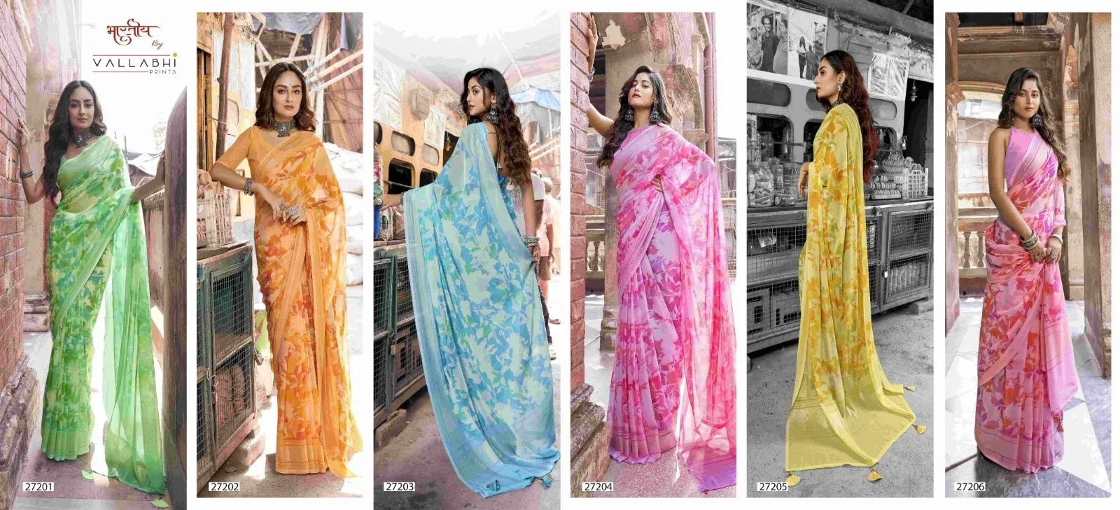 Vallabhi Kimora Vol 7 Georgette Wholesale Fancy Sarees Collection — Wholesale Sarees, Vardan Ethnic wholesale from Surat - Gallery Image 4