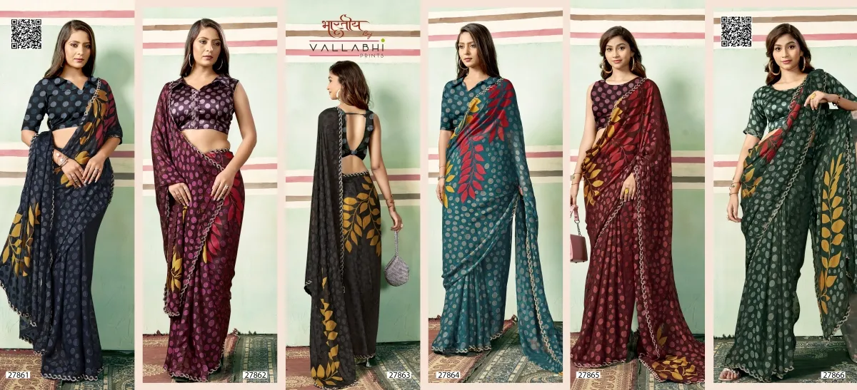 Vallabhi Prints Suprita Brasso Wholesale Fancy Sarees Collection — Wholesale Sarees, Vardan Ethnic wholesale from Surat - Gallery Image 7