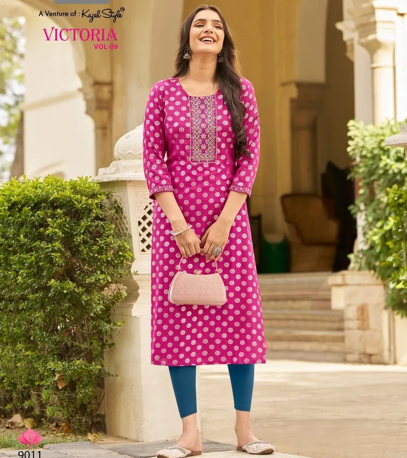 Victoria Vol 9 Diya Trends Classy Rayon Printed Wholesale Kurtis Collection