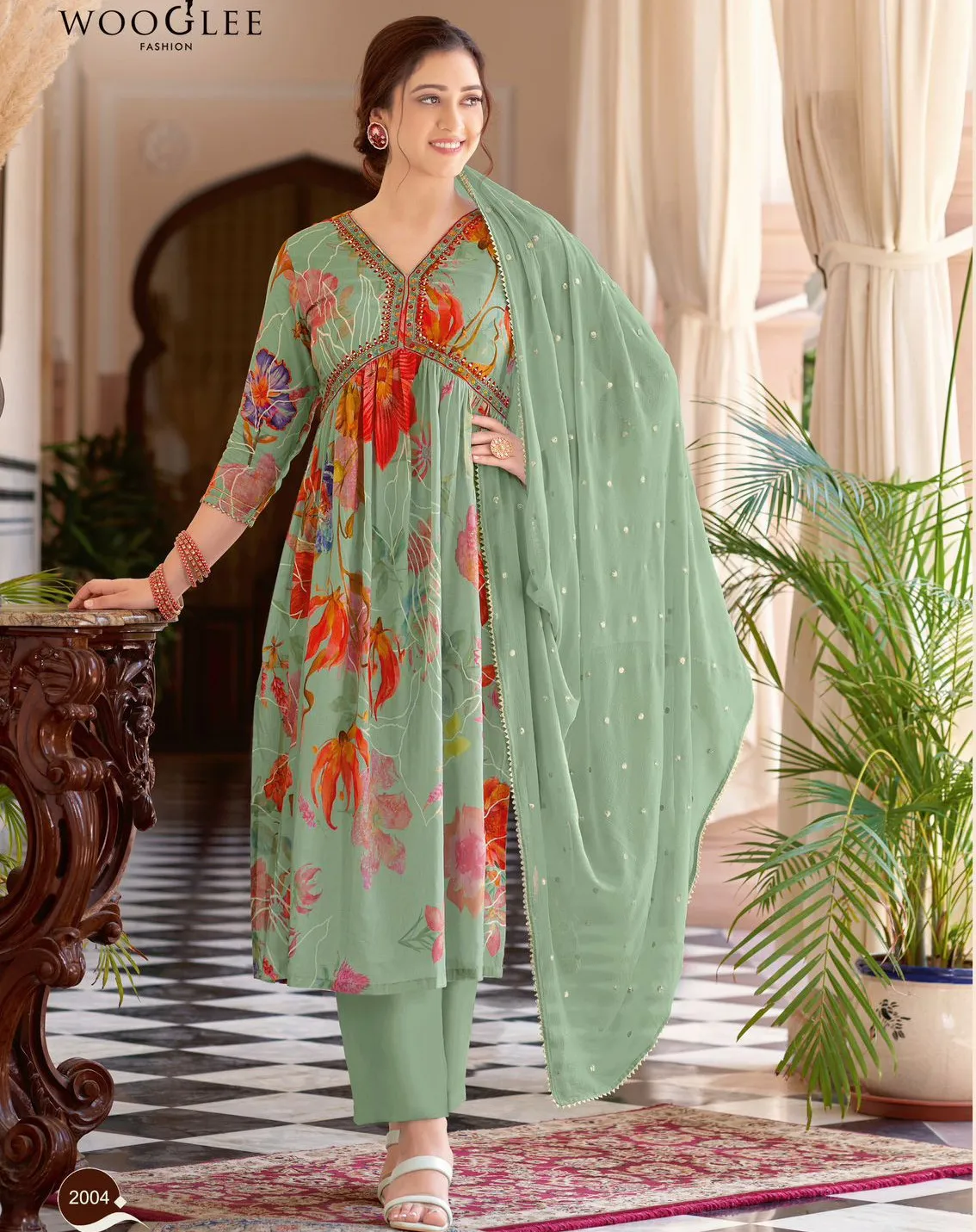 Wooglee Aarushi Chinon Printed Wholesale Readymade Salwar Suit Collection