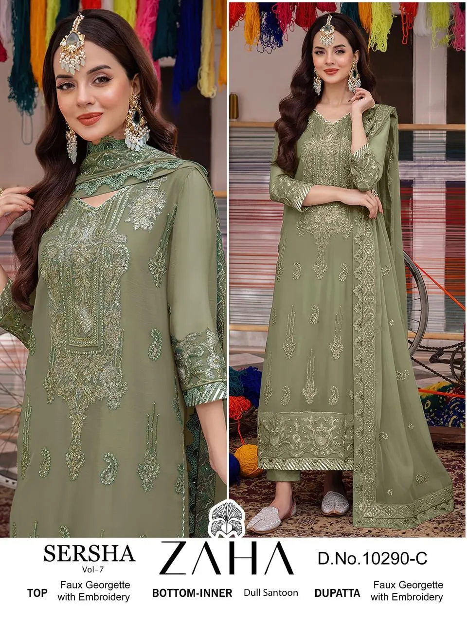 Zaha Sersha Vol 7 Georgette Wholesale Pakistani Suit Collection - Image 2