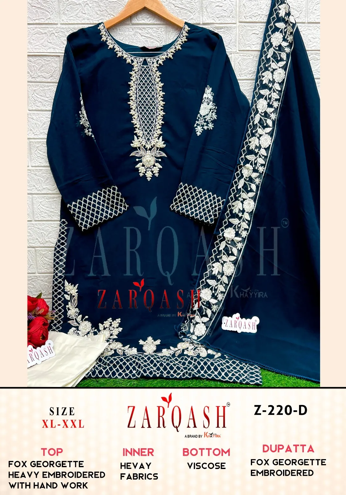 Zarqash D. No 220 Faux Georgette Wholesale Pakistani Suit Collection - Image 2