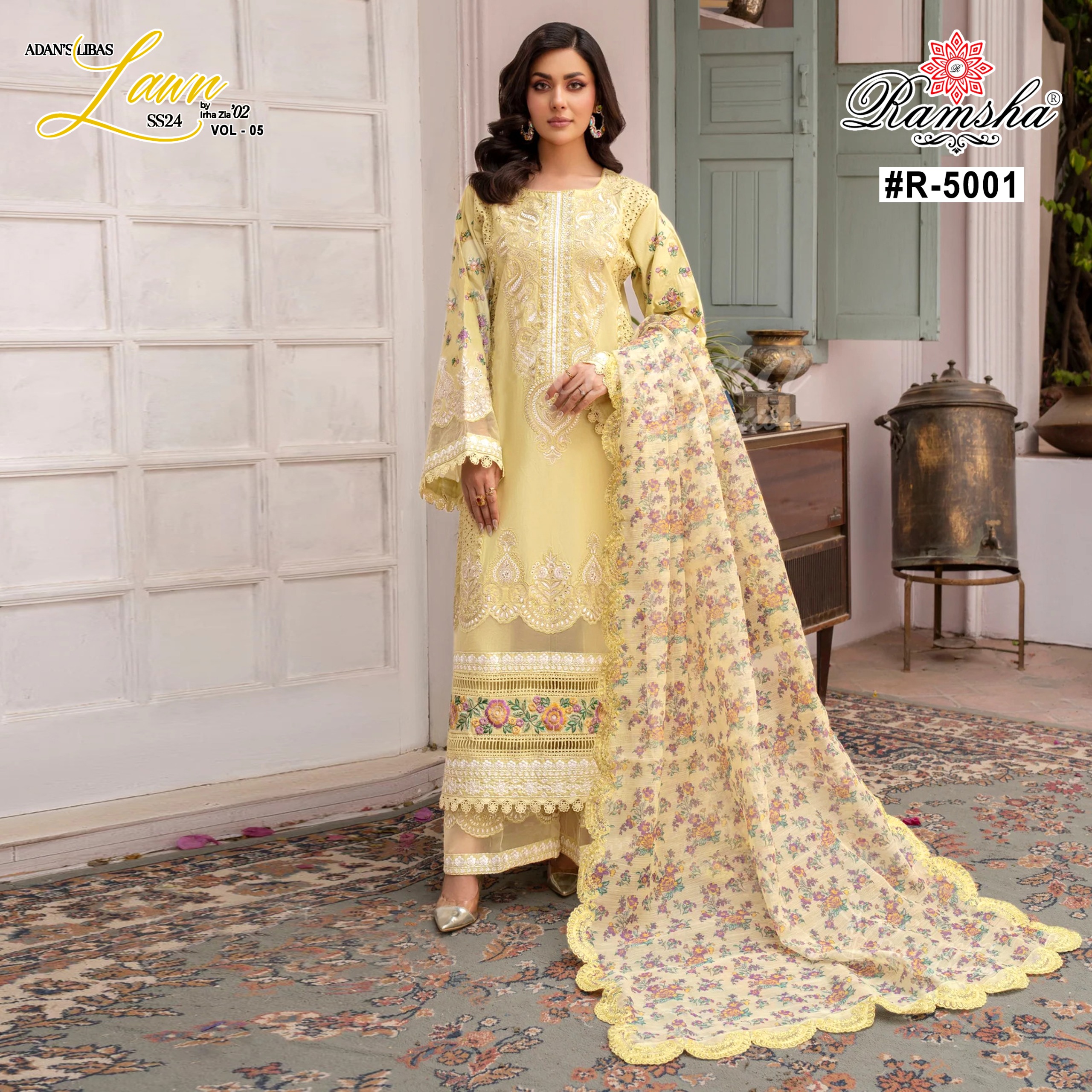 Ramsha Adan Libas Vol 5 Cambric Embroidered Wholesale Pakistani Salwar Suit Collection — Wholesale Readymade Suit, Ramsha wholesale from Surat - Gallery Image 2