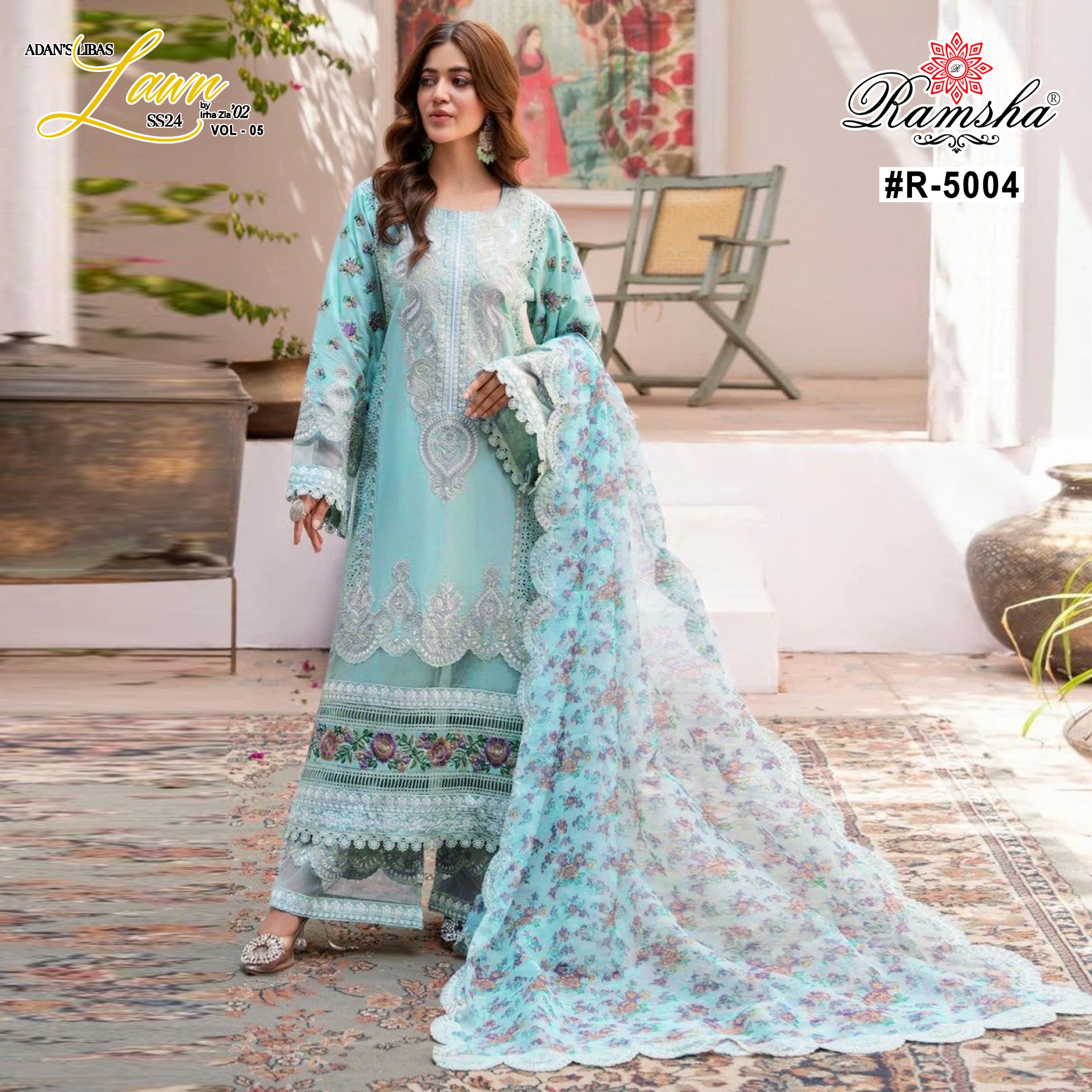 Ramsha Adan Libas Vol 5 Cambric Embroidered Wholesale Pakistani Salwar Suit Collection — Wholesale Readymade Suit, Ramsha wholesale from Surat - Gallery Image 3