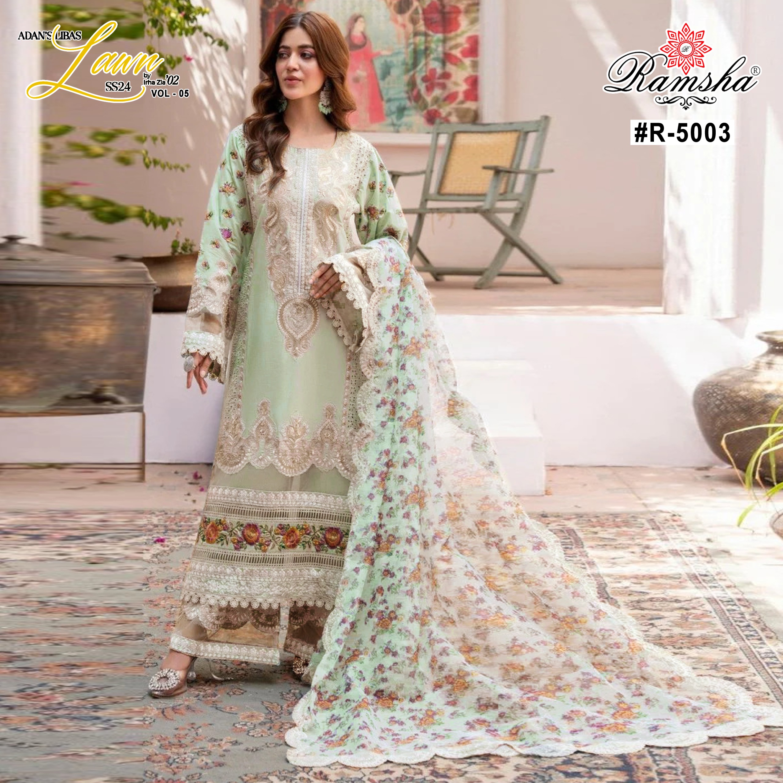 Ramsha Adan Libas Vol 5 Cambric Embroidered Wholesale Pakistani Salwar Suit Collection — Wholesale Readymade Suit, Ramsha wholesale from Surat - Gallery Image 4