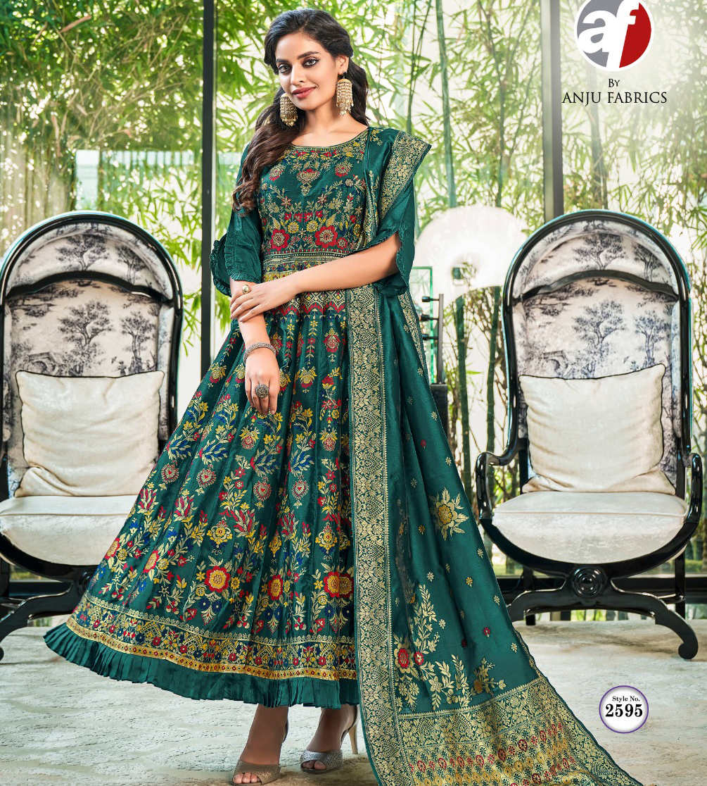 Af Phulkari Silk Jacquard Wholesale Gown With Dupatta Collection