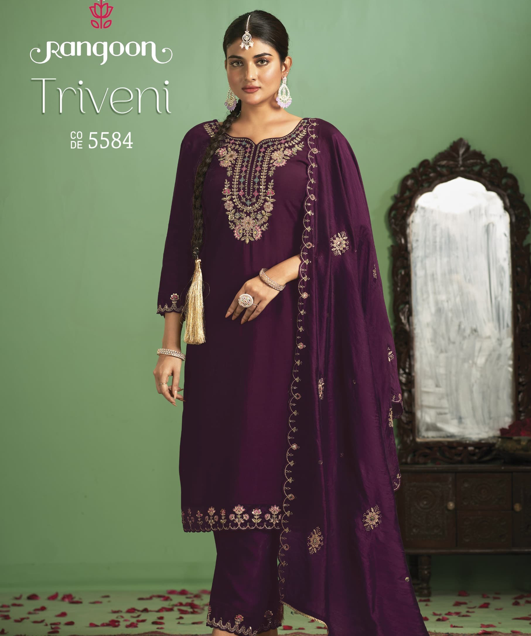 Rangoon Triveni Embroidery Silk Wholesale Designer Salwar Suit Collection