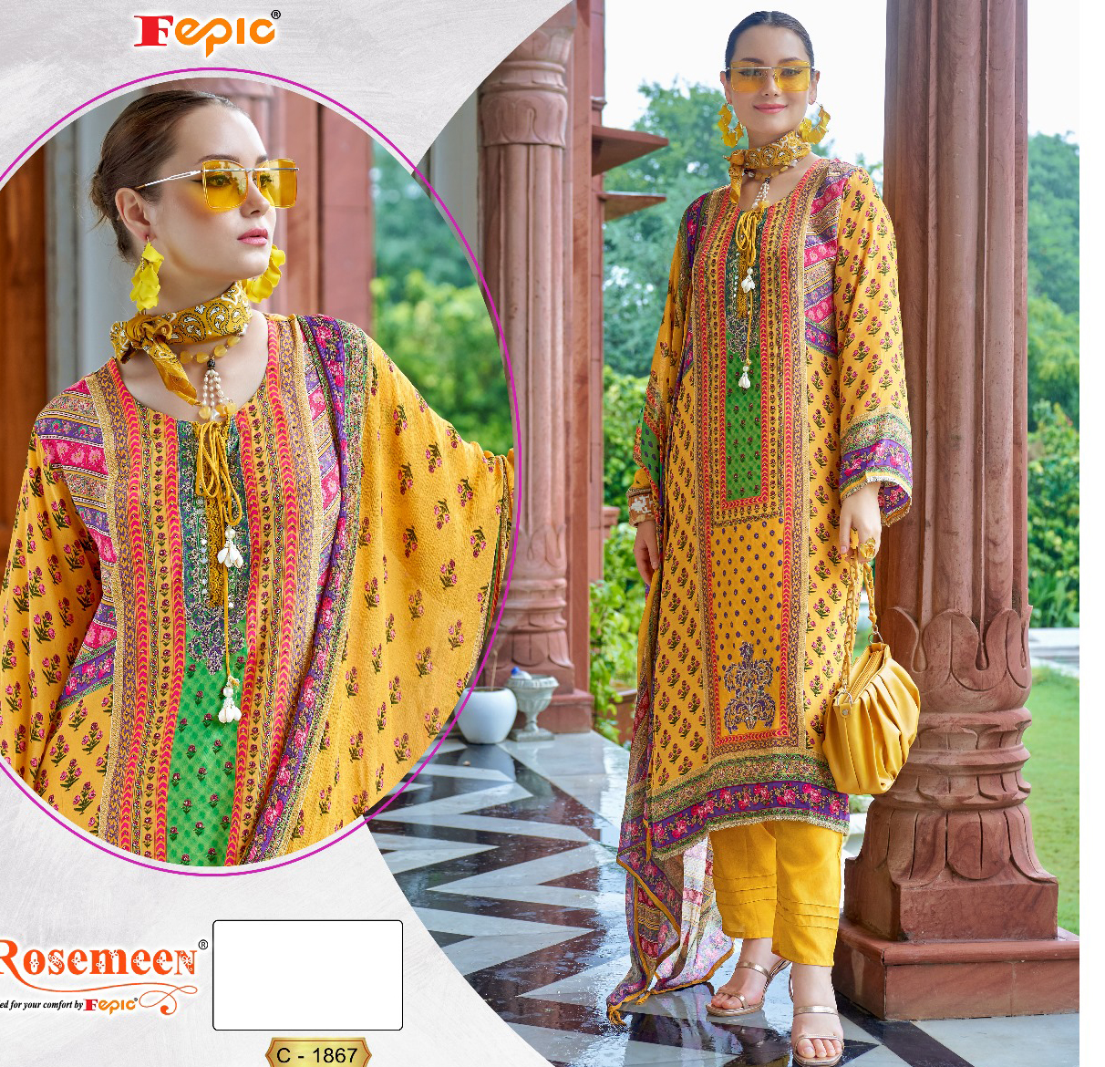 Fepic 1867 Pure Natural Crape Printed Wholesale Pakistani Salwar Suit