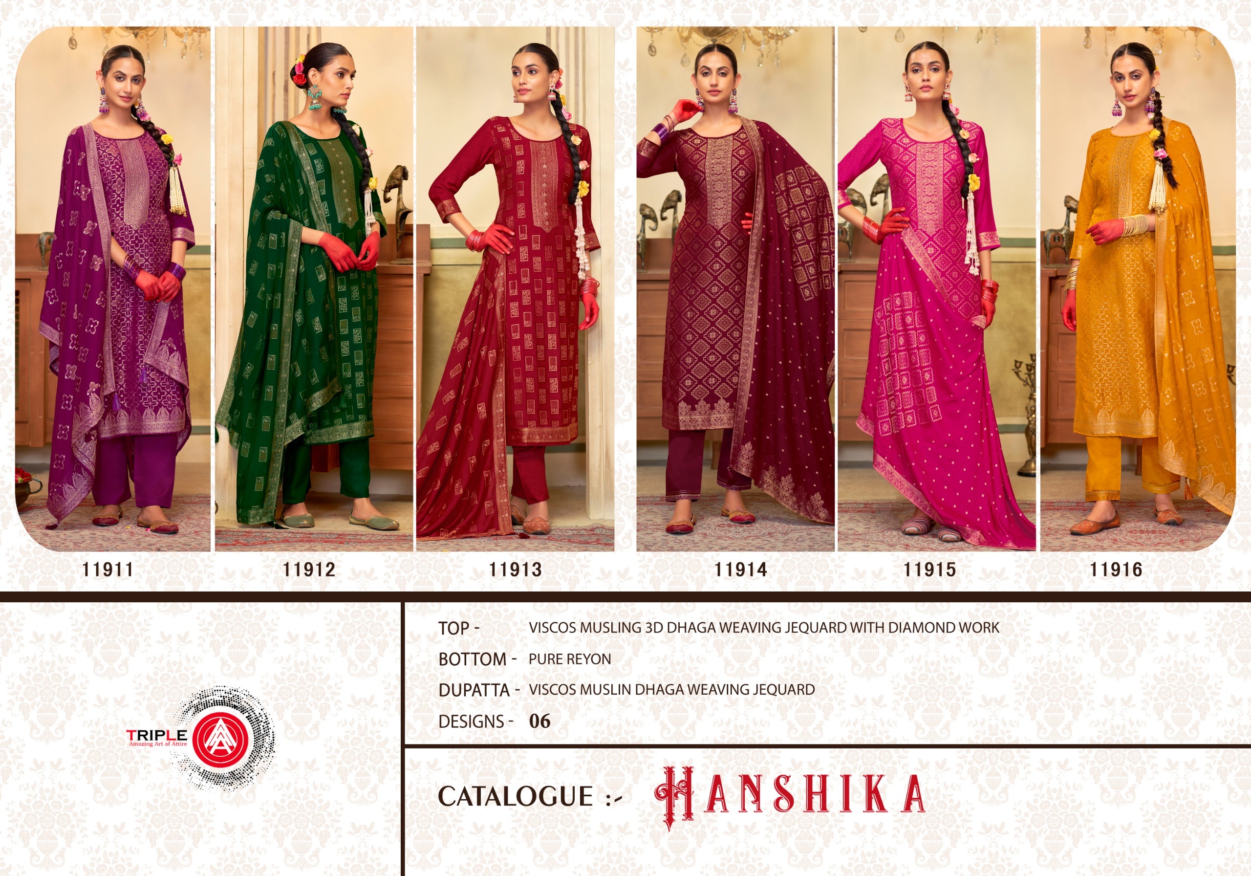 Triple A Hanshika Viscos Muslin Wholesale Designer Salwar Suit Collection - Image 6