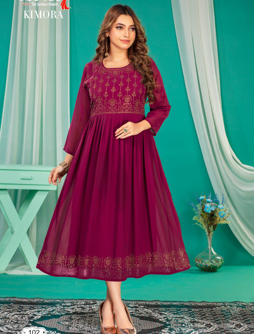 Deecee Kimora Georgette Wholesale Fancy Kurtis Collection — Rayon Kurti, Kimora wholesale from Surat — view 1