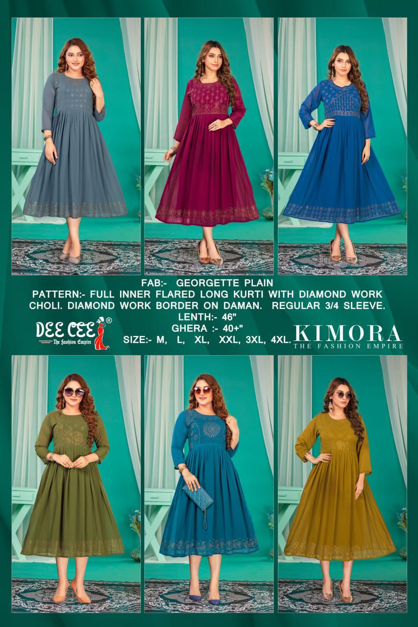 Deecee Kimora Georgette Wholesale Fancy Kurtis Collection — Rayon Kurti, Kimora wholesale from Surat — view 7