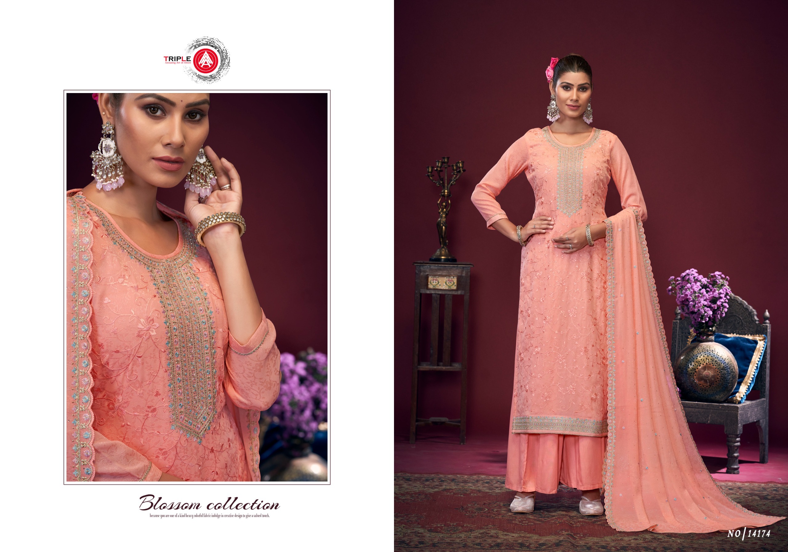 Triple A Stree Viscos Chinon Silk Wholesale Designer Salwar Suit Collection - Image 2