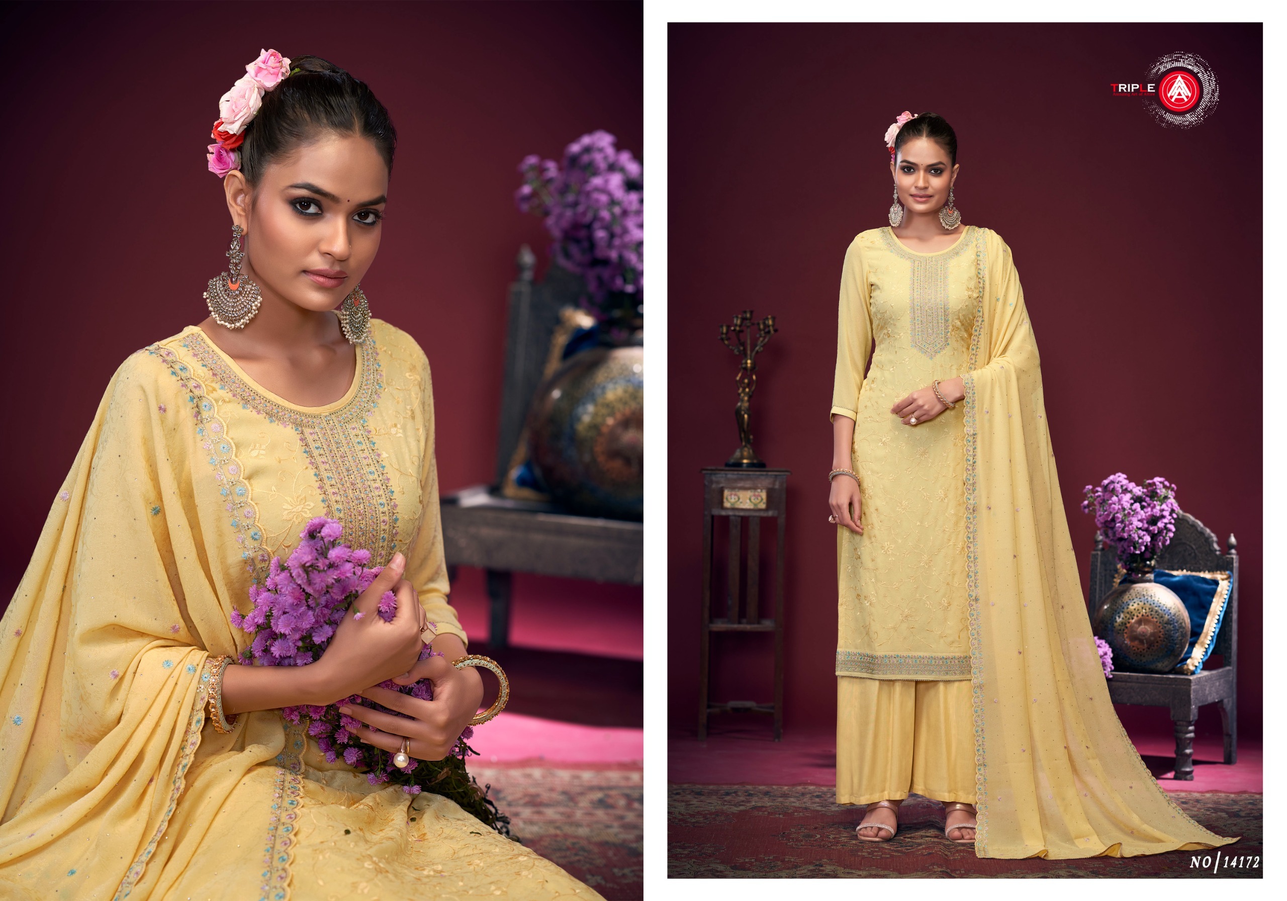 Triple A Stree Viscos Chinon Silk Wholesale Designer Salwar Suit Collection - Image 3