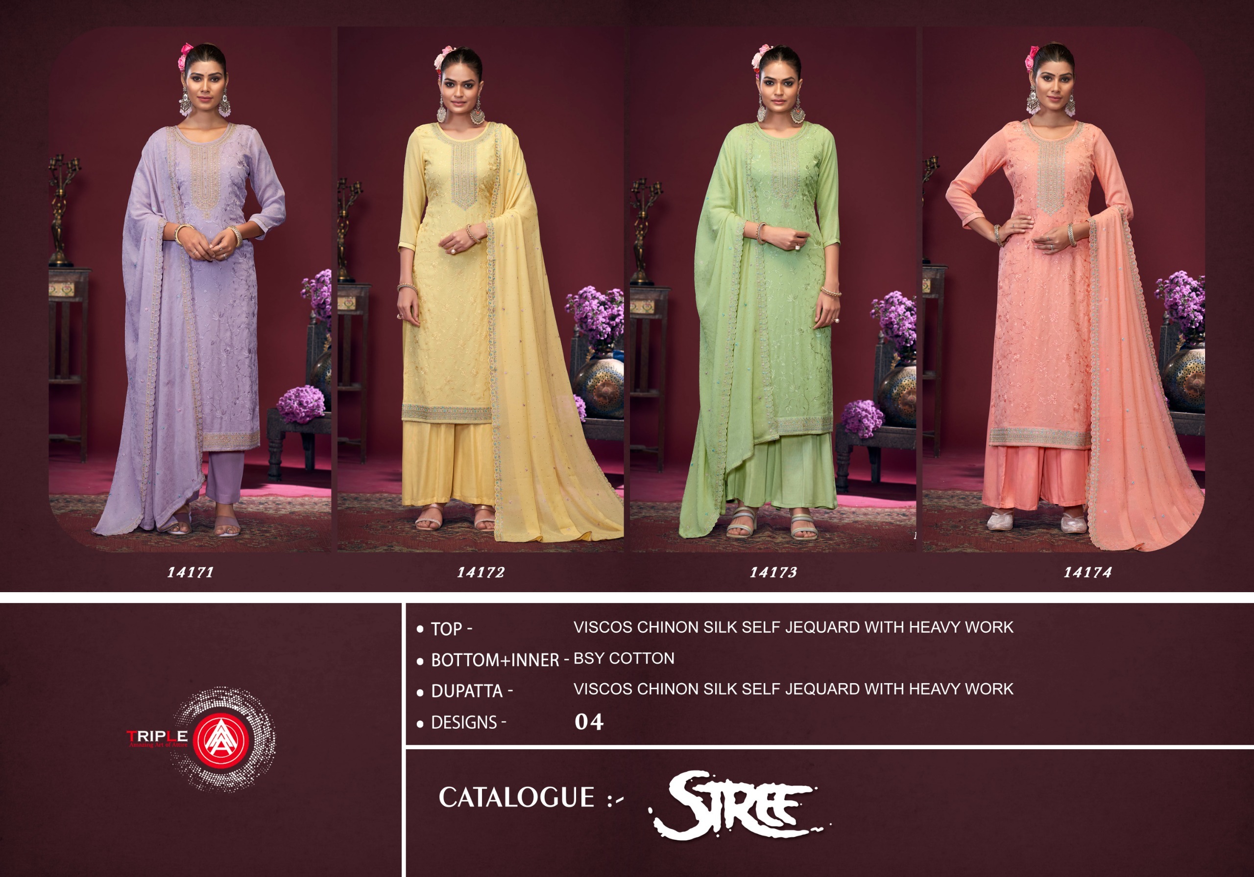 Triple A Stree Viscos Chinon Silk Wholesale Designer Salwar Suit Collection - Image 5