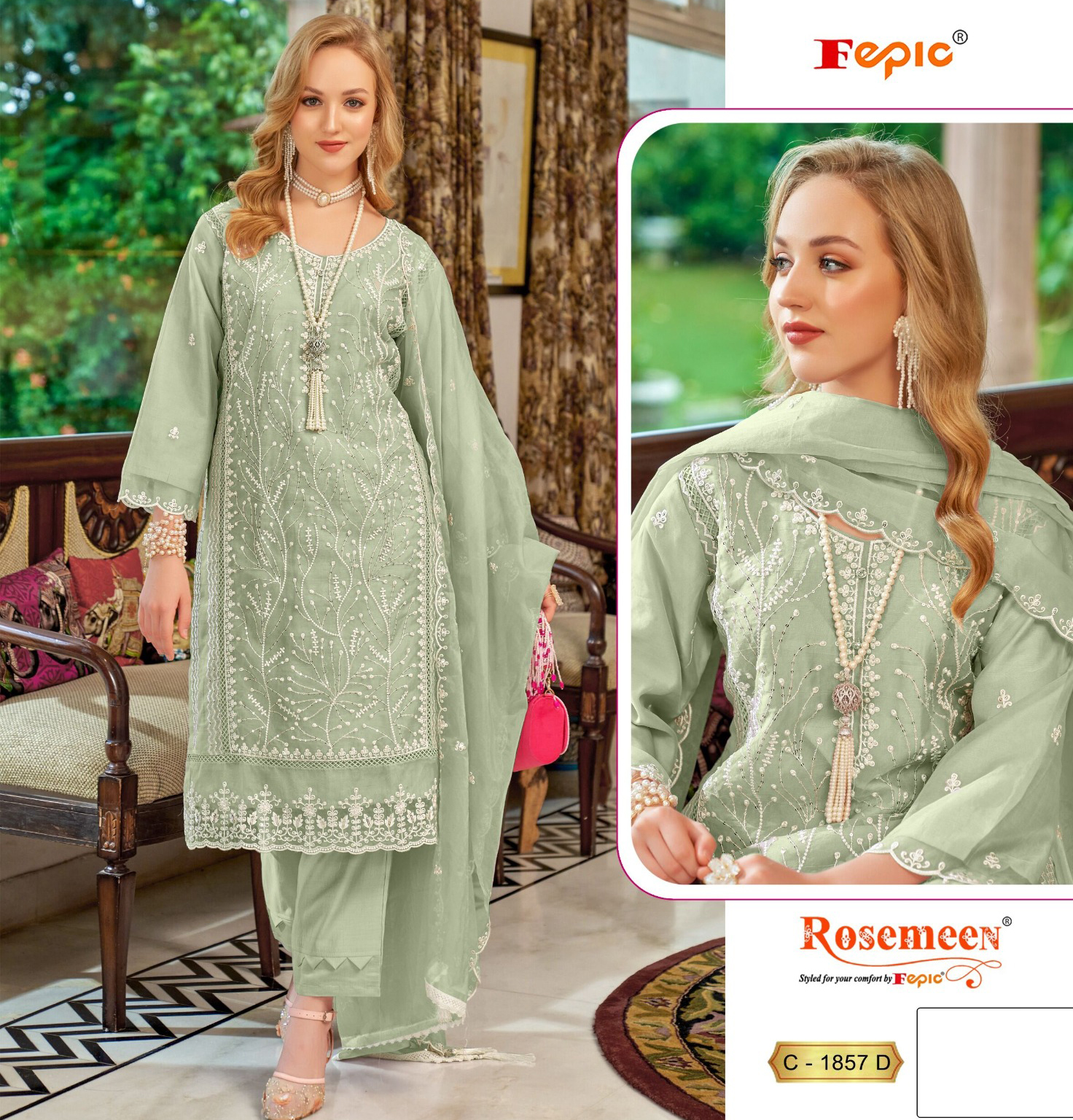 Fepic 1857 Organza Wholesale Pakistani Salwar Suit Catalog