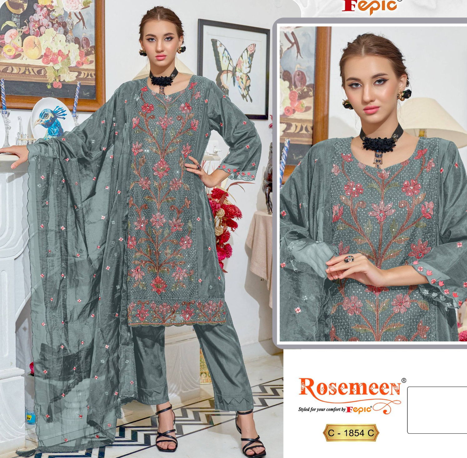 Fepic 1854 Organza Wholesale Pakistani Salwar Suit Catalog