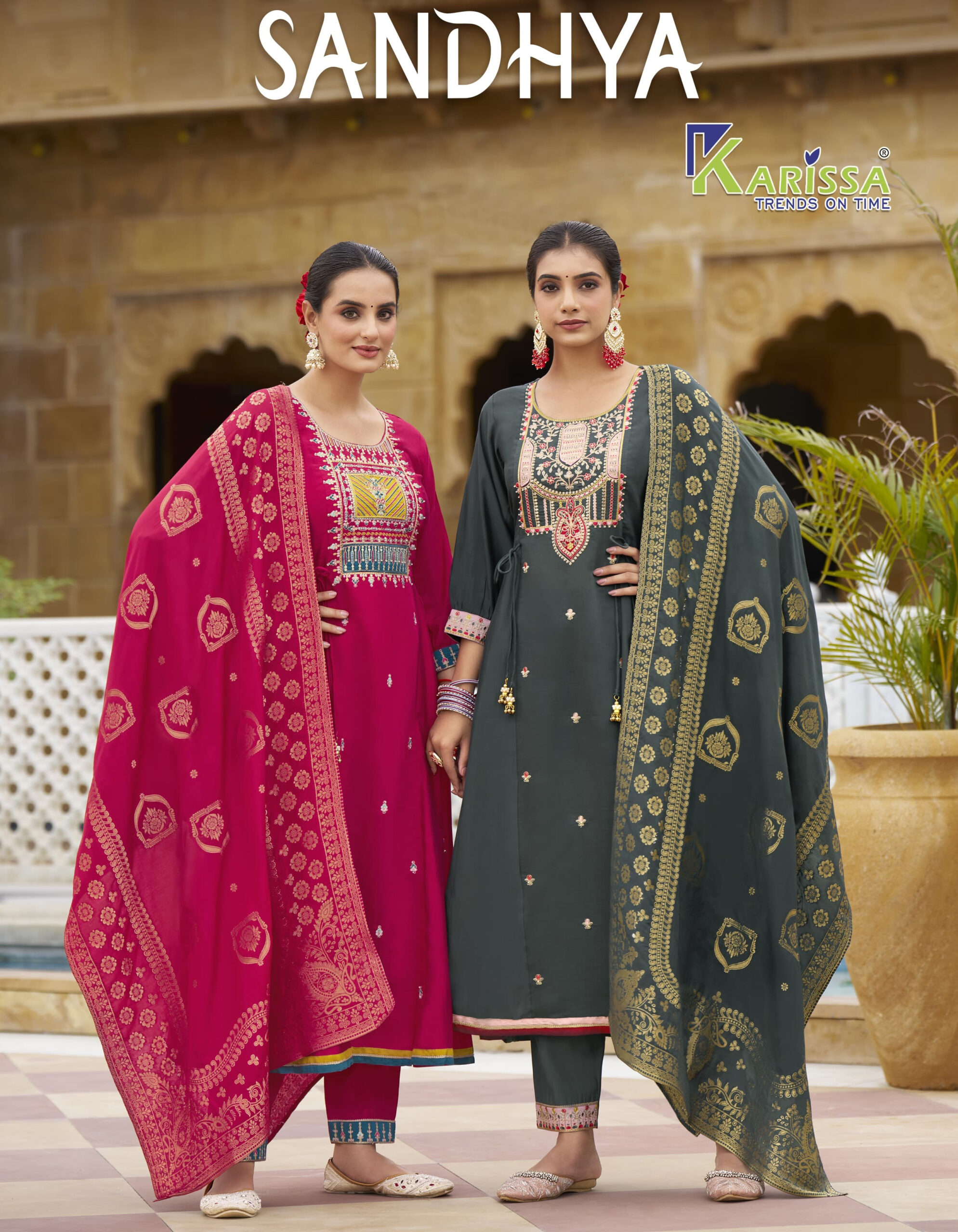 Karissa Sandhya Premium Pure Viscose Roman Silk Wholesale Readymade Salwar Suit Catalog