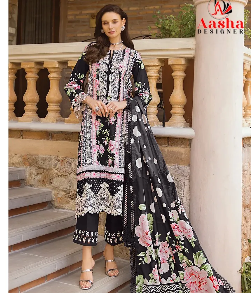 Aasha 1126 Cotton Dupatta Wholesale Pakistani Salwar Suit Collection