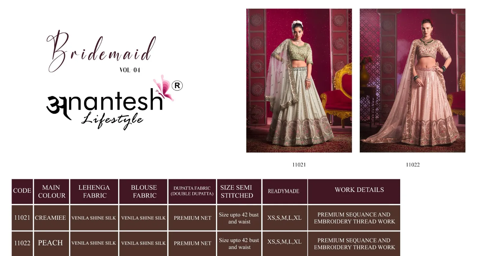 Anantesh Bridemaid Vol 4 Venila Shine Silk Wholesale Designer Lehenga Collection — Wholesale Lehenga, Anantesh wholesale from Surat — view 4