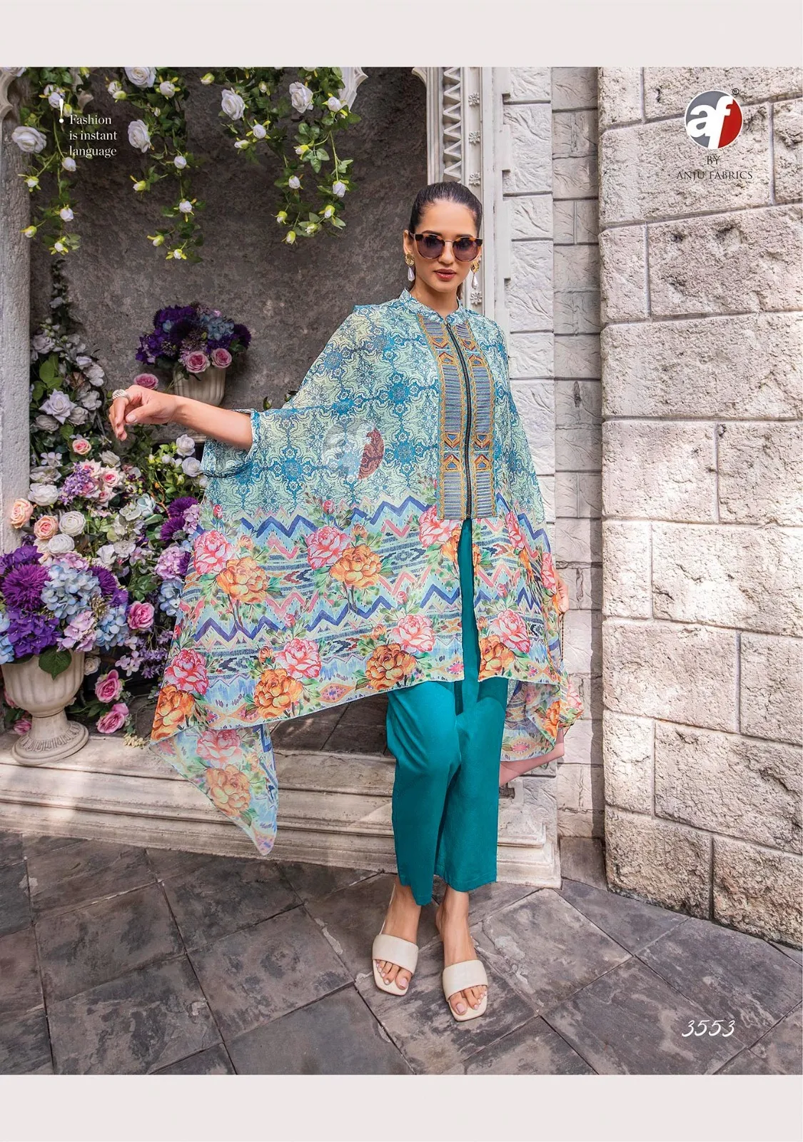 Anju Fabrics Cape Style Viscose Premium Chiffon Wholesale Readymade Salwar Suit Collection — Wholesale Readymade Suit, Anju fabric wholesale from Surat - Gallery Image 3