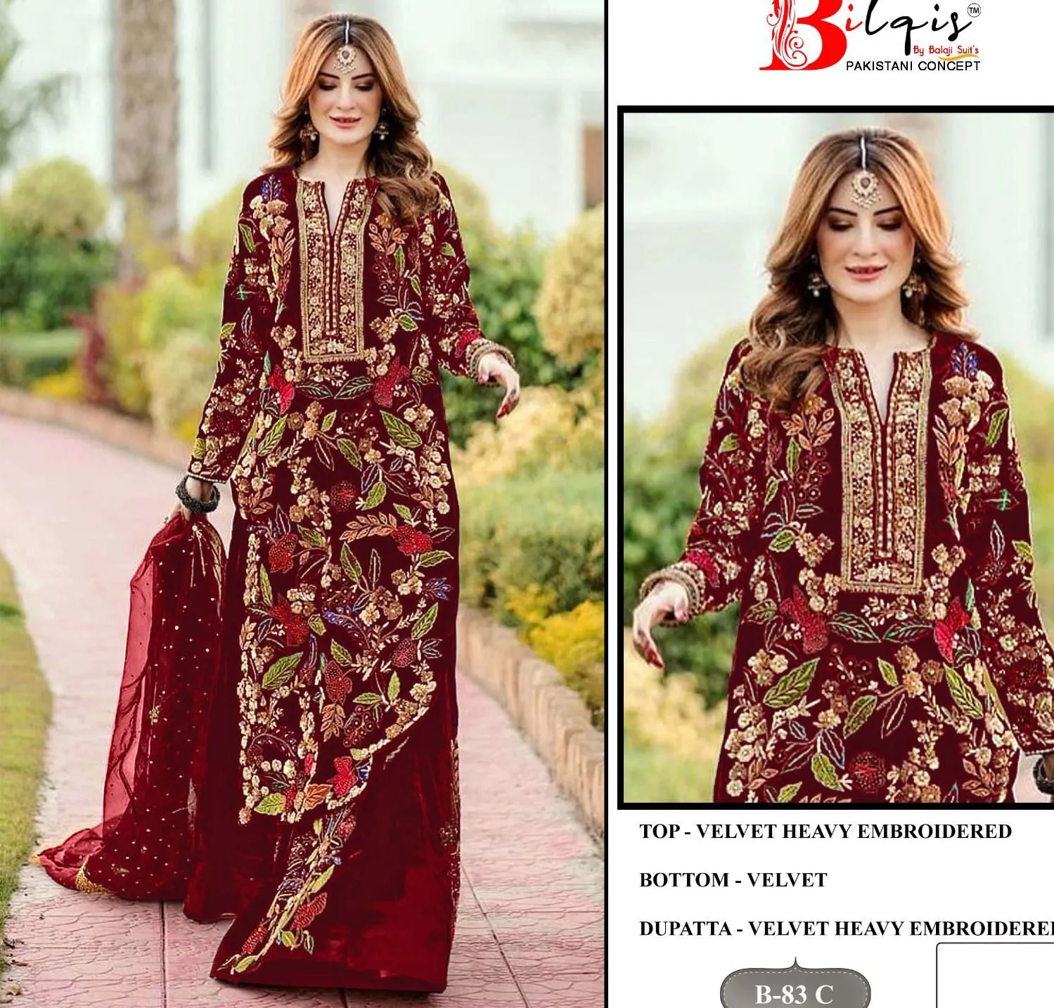 Bilqis B 83 A To D Velvet Wholesale Pakistani Salwar Suit Collection