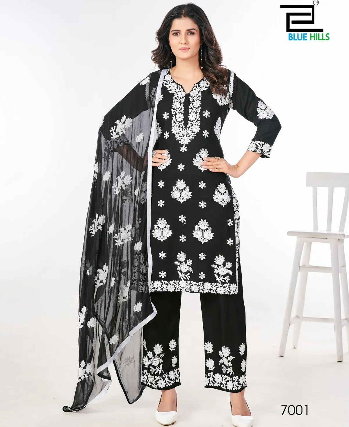 Blue Hills Black N White Vol 7 Rayon Wholesale Readymade Salwar Suit Kurtis Collection