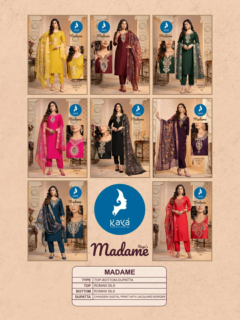 Kaya Madame Roman Silk Wholesale Readymade Salwar Suit Collection - Image 5