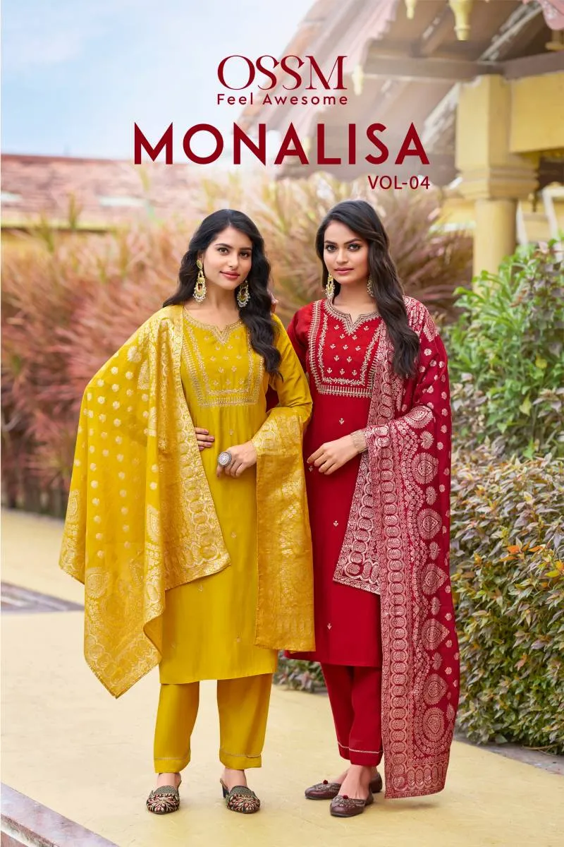 Ossm Monalisa Vol 4 Viscose Roman Slub Wholesale Readymade Salwar Suit Collection