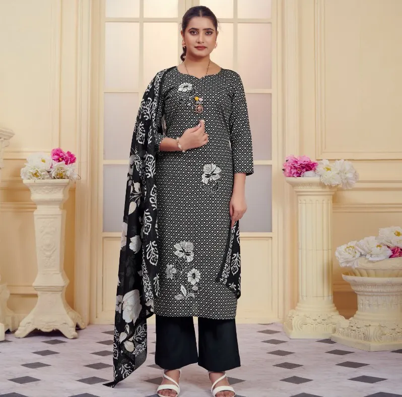 Radhika Azara All Black Cotton Wholesale Unstitched Salwar Suit Collection