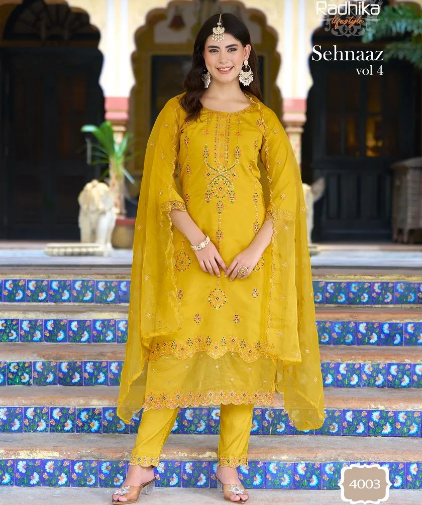 Radhika Sehnaaz Vol 4 Roman Silk Wholesale Designer Readymade Salwar Suit Collection
