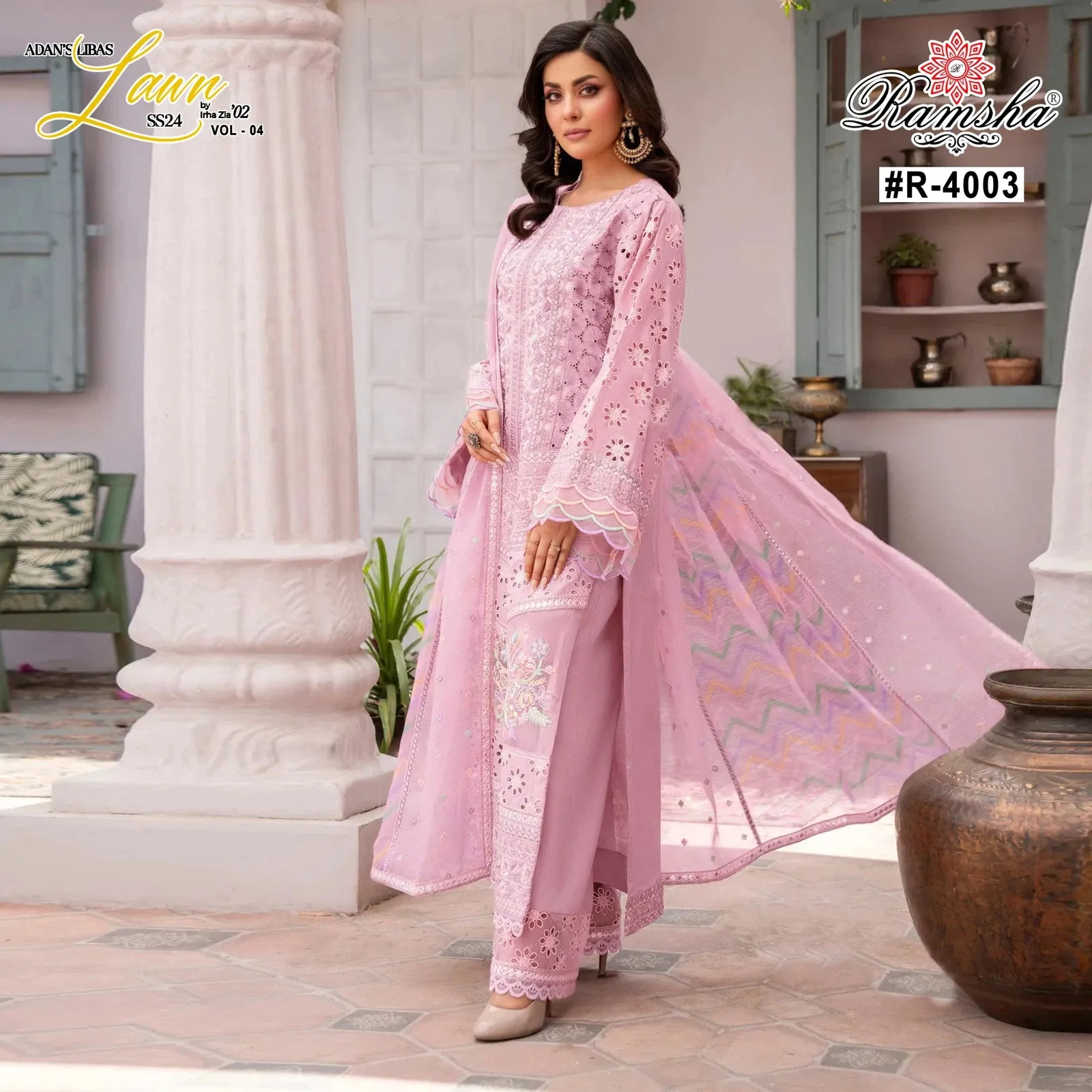 Ramsha Adan Libas Vol 4 Cambric Embroidered Wholesale Pakistani Salwar Suit Collection — Wholesale Readymade Suit, Ramsha wholesale from Surat — view 1