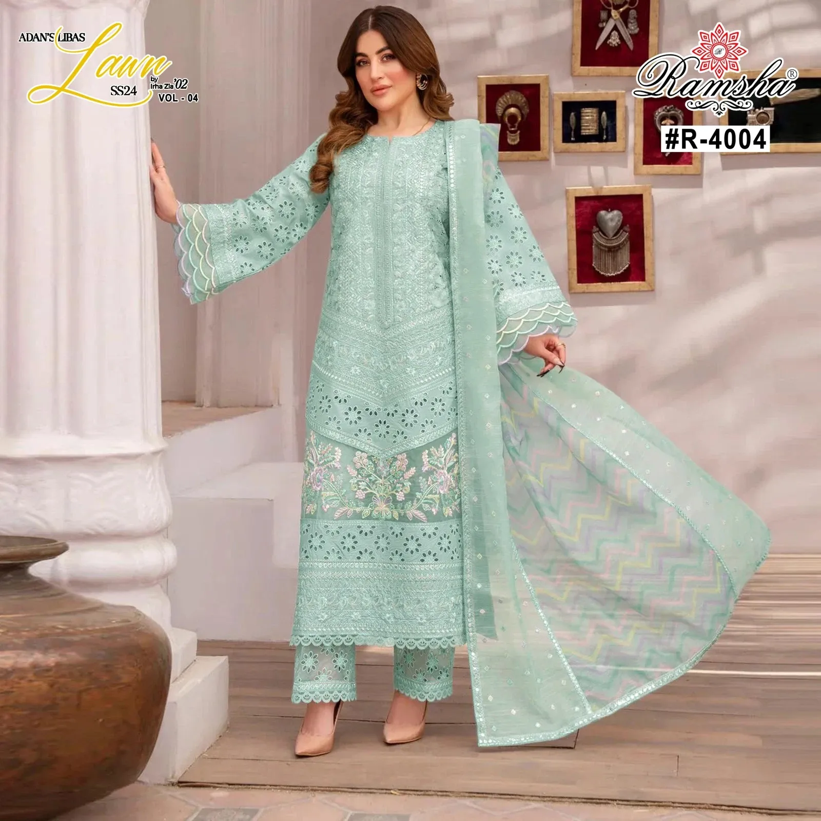 Ramsha Adan Libas Vol 4 Cambric Embroidered Wholesale Pakistani Salwar Suit Collection — Wholesale Readymade Suit, Ramsha wholesale from Surat - Gallery Image 2