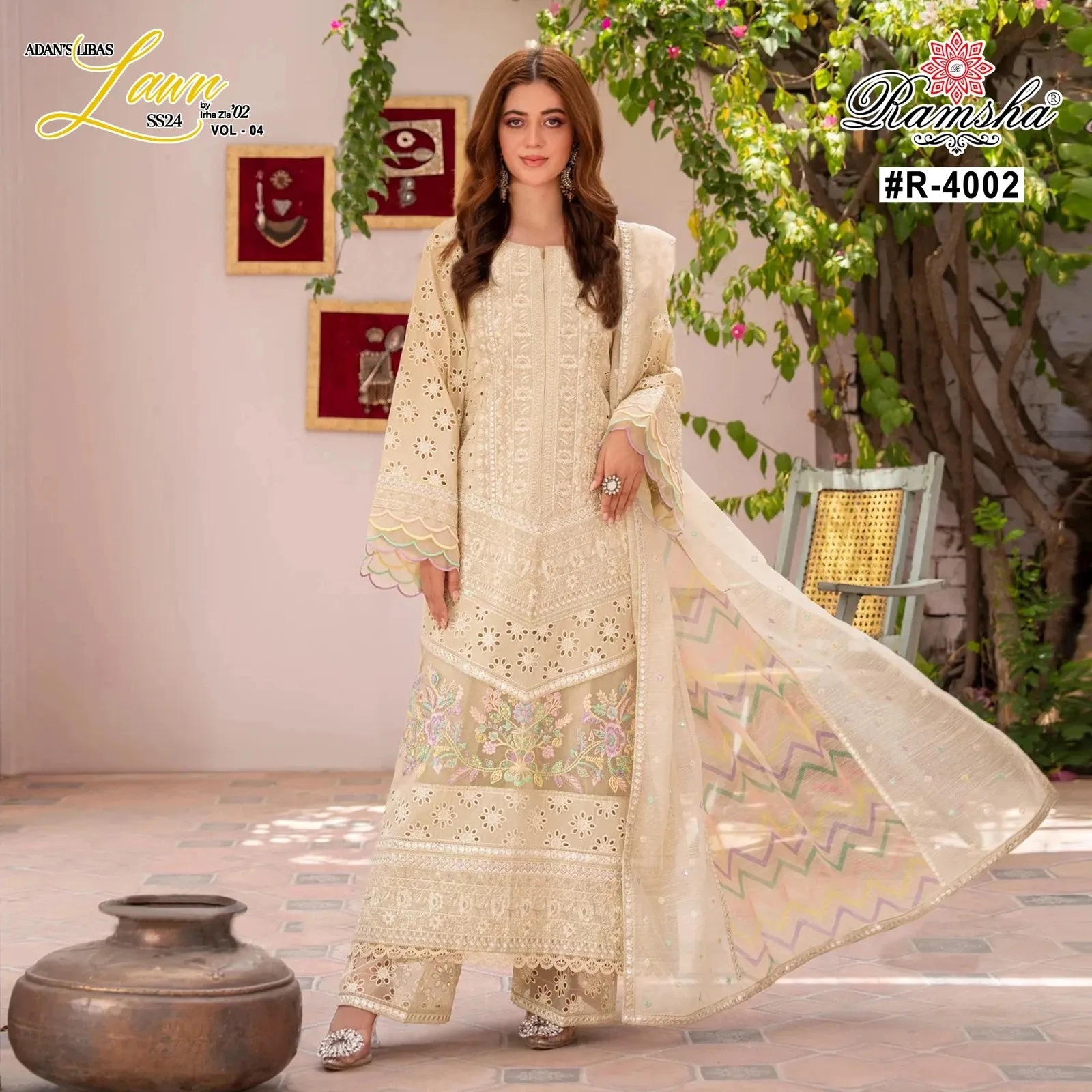 Ramsha Adan Libas Vol 4 Cambric Embroidered Wholesale Pakistani Salwar Suit Collection — Wholesale Readymade Suit, Ramsha wholesale from Surat - Gallery Image 4