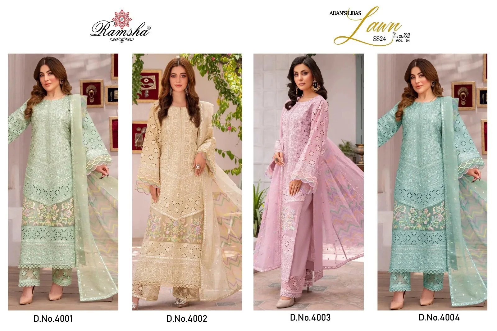 Ramsha Adan Libas Vol 4 Cambric Embroidered Wholesale Pakistani Salwar Suit Collection — Wholesale Readymade Suit, Ramsha wholesale from Surat — view 5